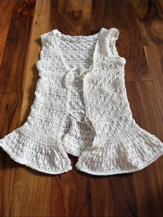 Hippie Rose Tops - Hippie Rose White Crochet Knit Vest